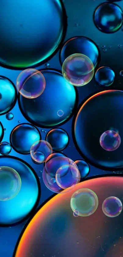 Vibrant abstract wallpaper with colorful floating bubbles in blue and orange hues.