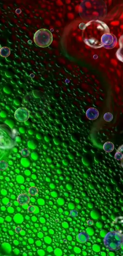 Abstract wallpaper with vibrant red and green bubbles.