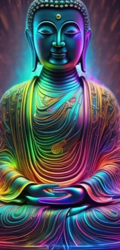 Vibrant neon Buddha wallpaper showcasing meditation in dynamic colors.