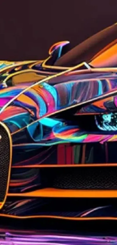 Vibrant Bugatti Chiron with neon highlights, perfect for phone wallpaper.