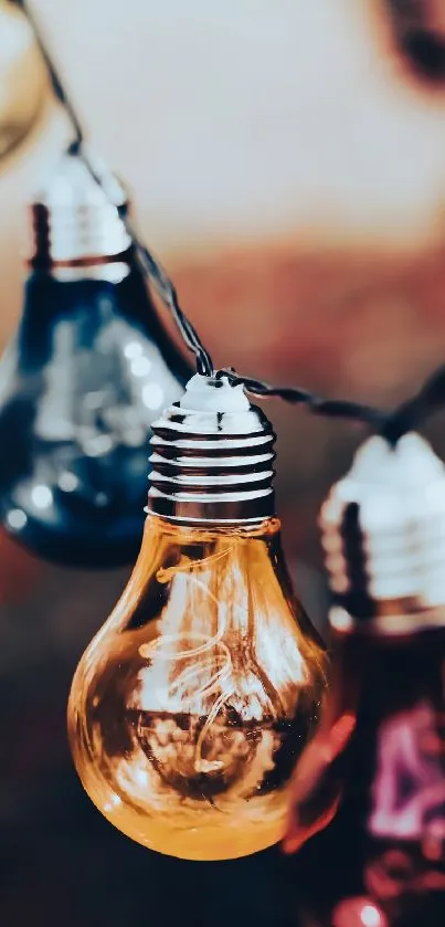 Colorful string of light bulbs with a warm amber glow.