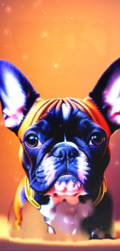 Vibrant art of a French Bulldog with colorful background.