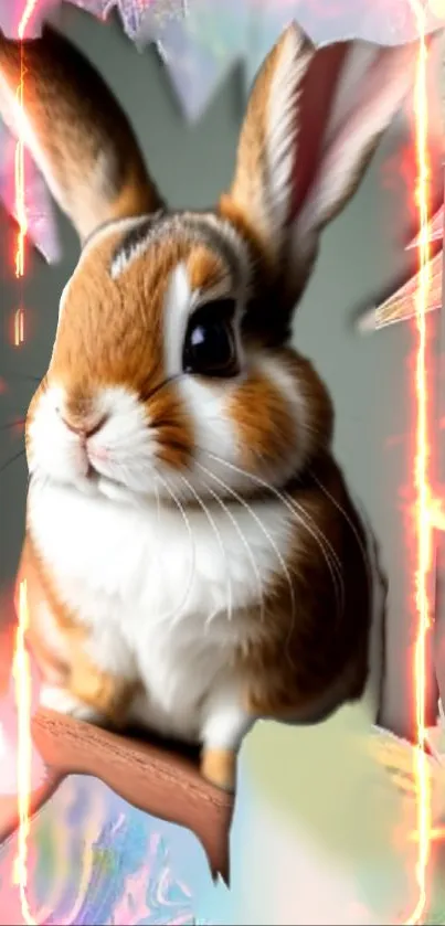 Cute bunny with vibrant fiery background.