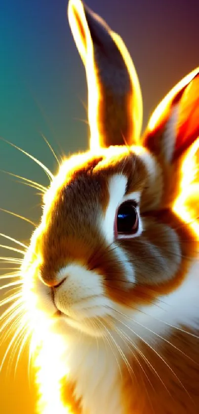 A vibrant bunny glowing in warm colors on a mobile wallpaper.