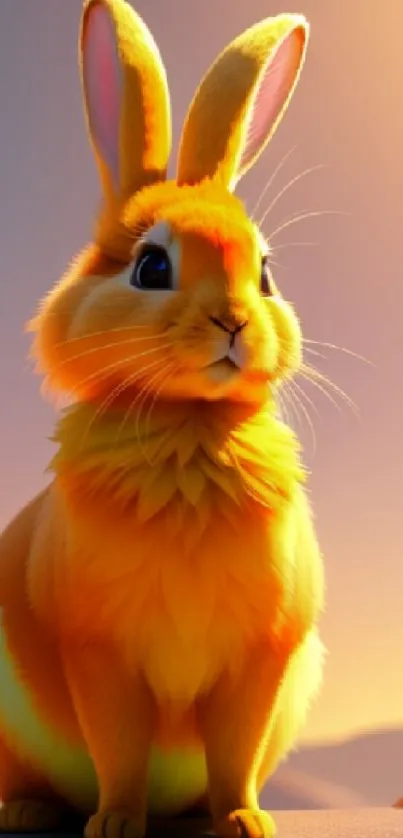 Vibrant orange bunny in sunset glow mobile wallpaper.