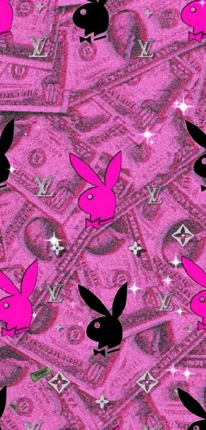 Pink and black bunny dollar-themed mobile wallpaper.