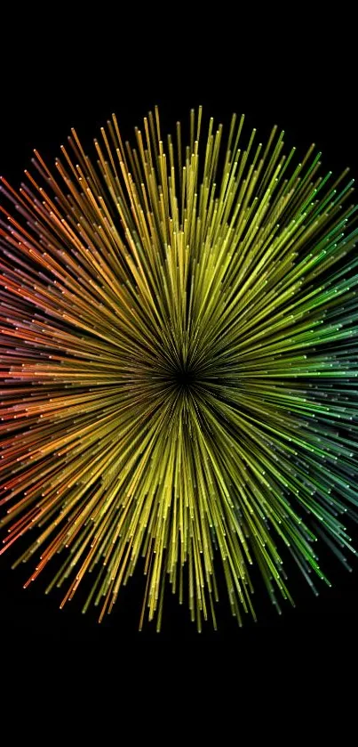 Vibrant radial burst with rainbow colors on black background.