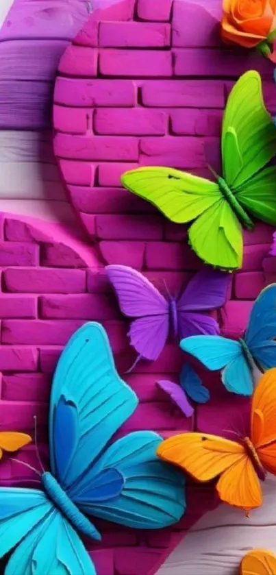 Colorful butterflies on heart background.
