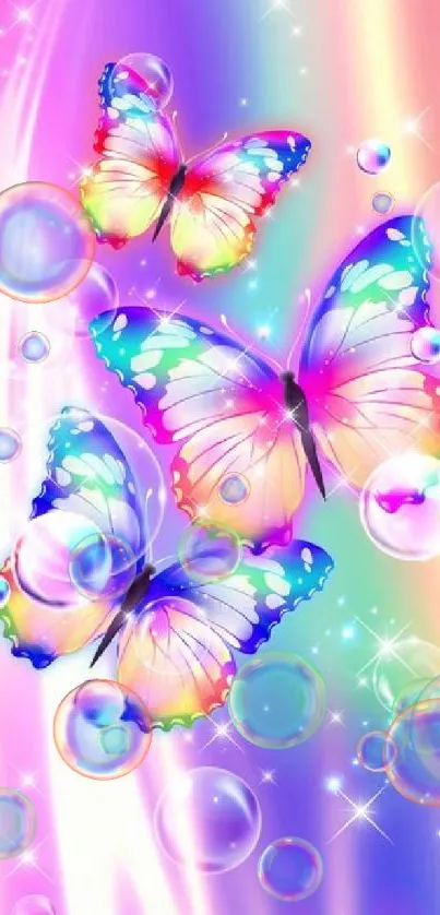 Vibrant butterflies with rainbow bubbles, creating a colorful and ethereal design.