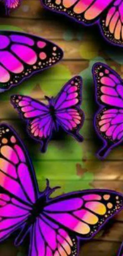 Vibrant butterflies on rustic background mobile wallpaper.