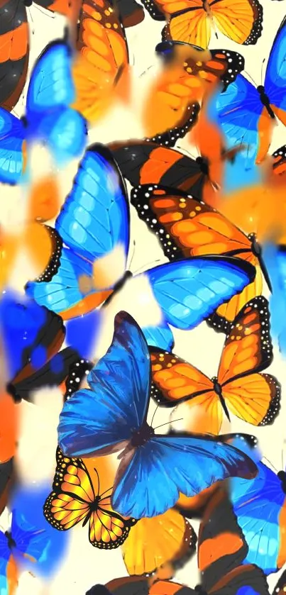 Vibrant blue and orange butterfly wallpaper art.