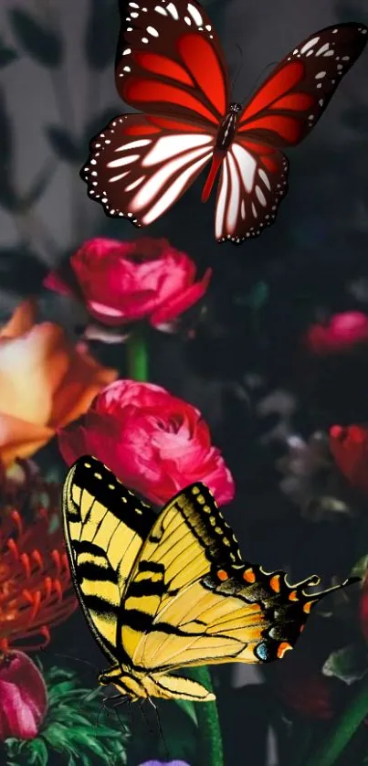 Vibrant butterfly and floral mobile wallpaper.