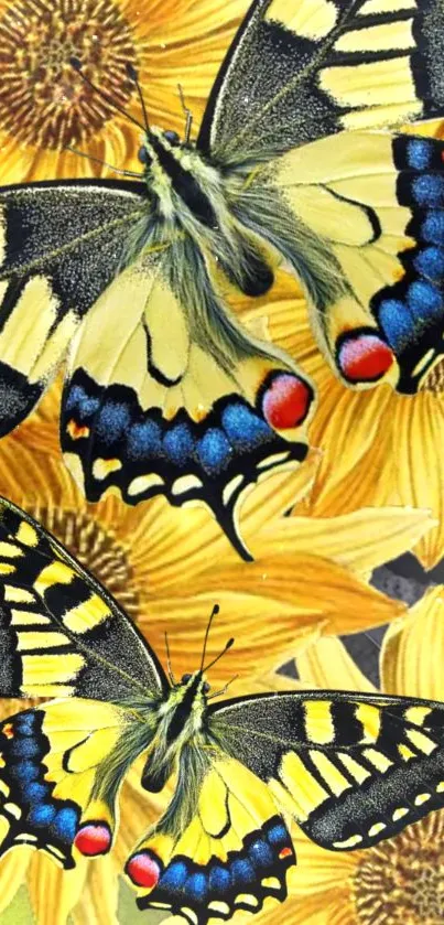 Colorful butterfly and sunflower mobile wallpaper with vibrant details.