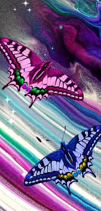 Colorful abstract wallpaper with butterflies.