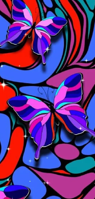 Vibrant abstract wallpaper with colorful butterflies.