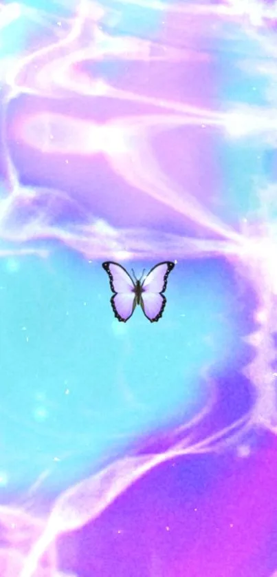 Vibrant butterfly on dreamy purple and blue background.