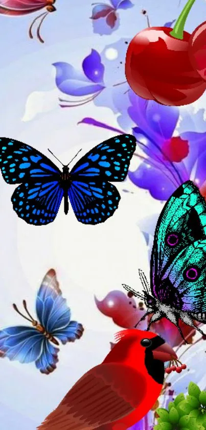 Butterflies and blossoms in vibrant colors create a lively mobile wallpaper.