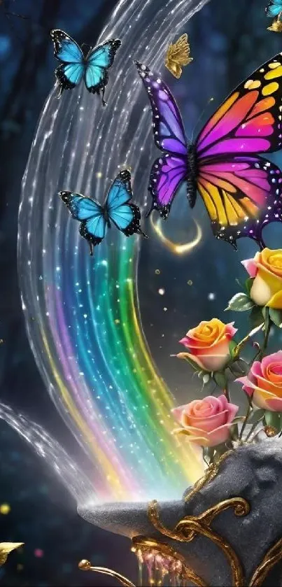 Colorful butterfly and floral fantasy wallpaper with vibrant hues.