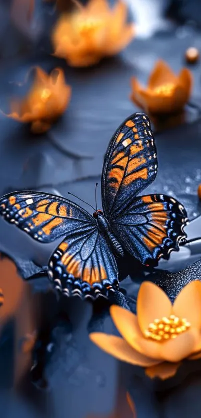 Butterfly with orange flowers mobile wallpaper.