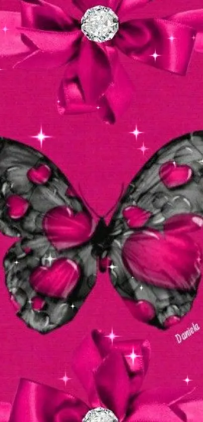 Black and pink butterfly with elegant ribbons.