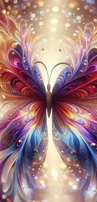 Vibrant butterfly art design with radiant colors and intricate patterns.