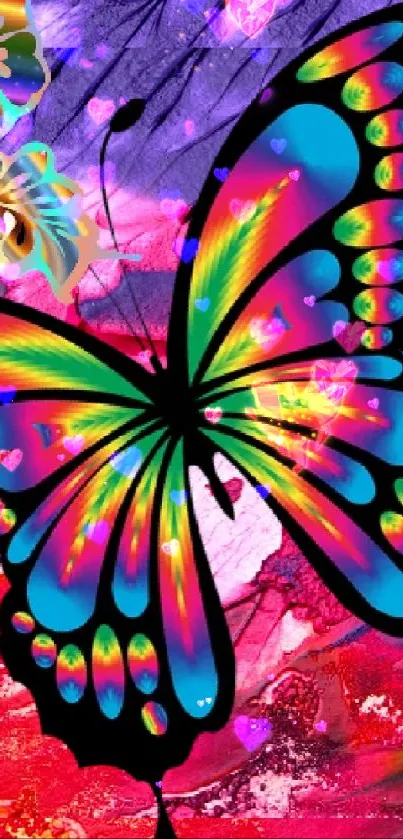 Colorful butterfly on vibrant abstract art background.