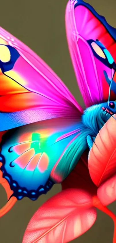 Colorful butterfly on leaves, vivid mobile wallpaper.