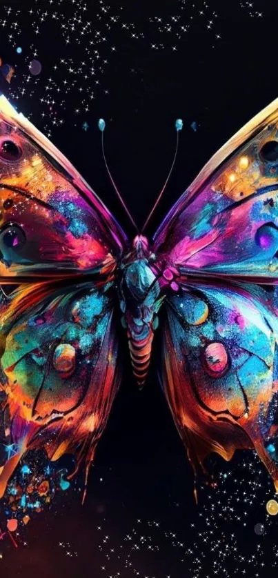 Vibrant abstract butterfly art on a black background.