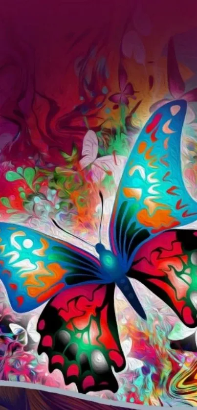 Vibrant butterfly with colorful abstract background.