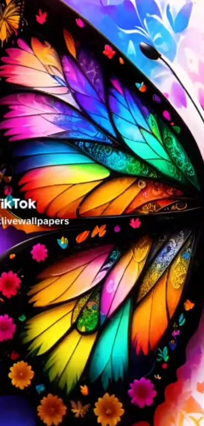 Vibrant butterfly art with colorful wings on a black backdrop.