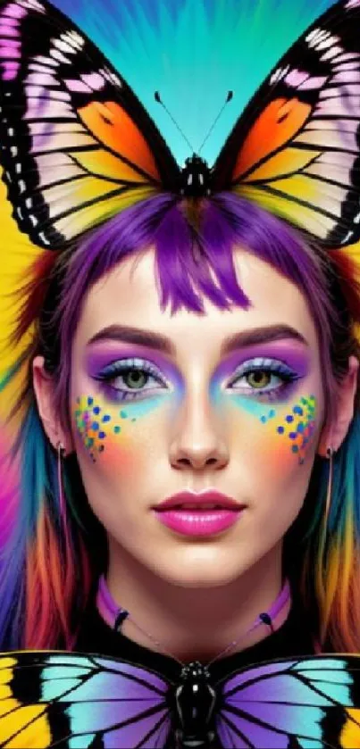 Vibrant fantasy portrait with butterfly wings.