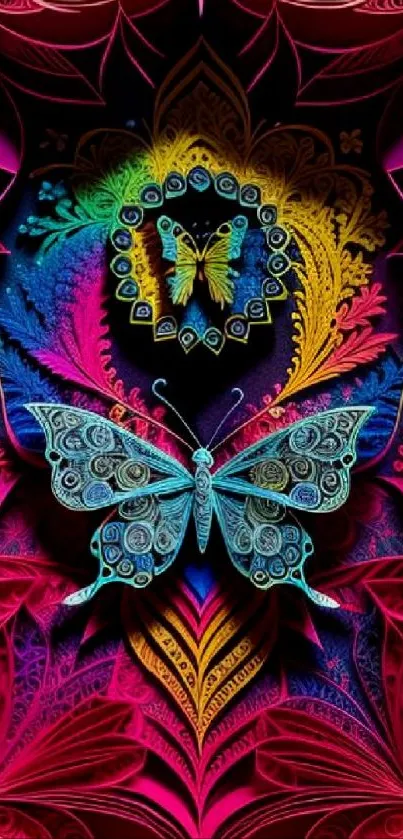 Vibrant butterfly art with intricate designs and bold colors.