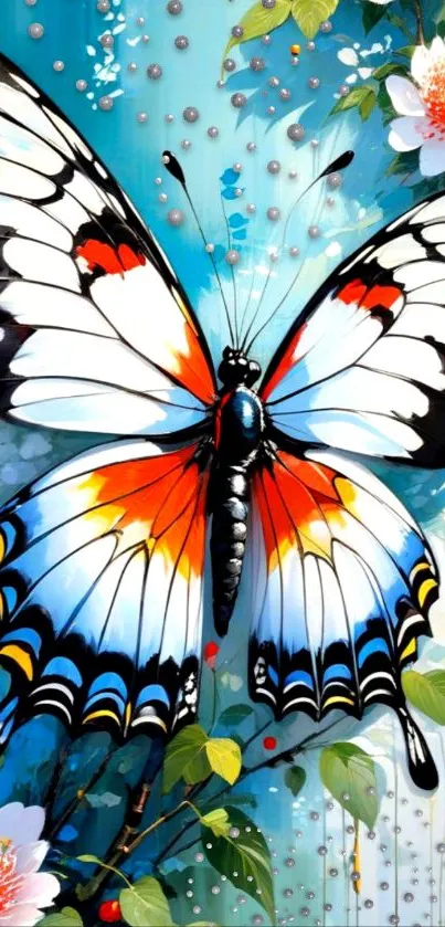 Vibrant butterfly and floral design wallpaper for mobile.
