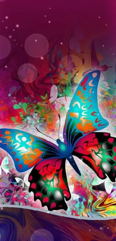 Vibrant abstract butterfly wallpaper with colorful design.