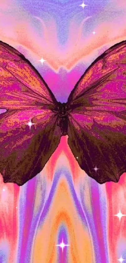 Vibrant psychedelic butterfly art wallpaper for mobile background.