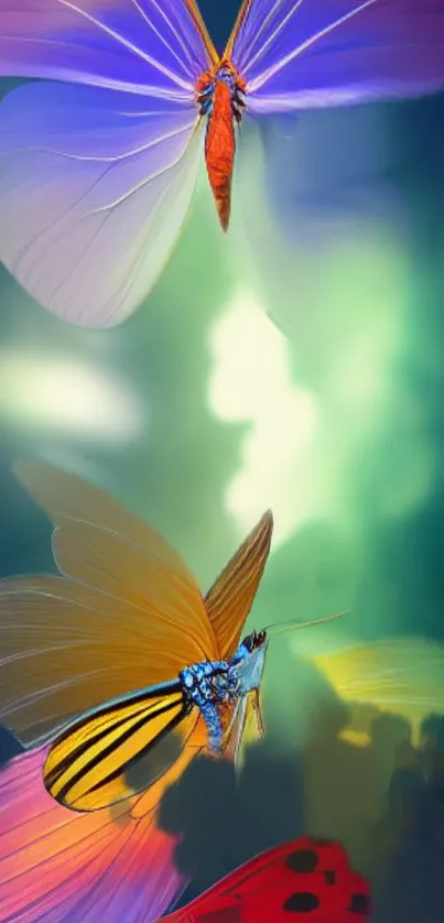 Vibrant butterfly artwork on a teal gradient background.