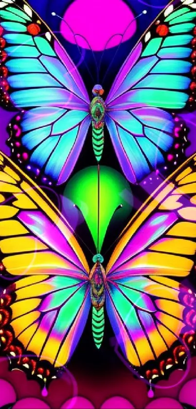 Abstract neon butterfly wallpaper with vibrant colors and artistic design.