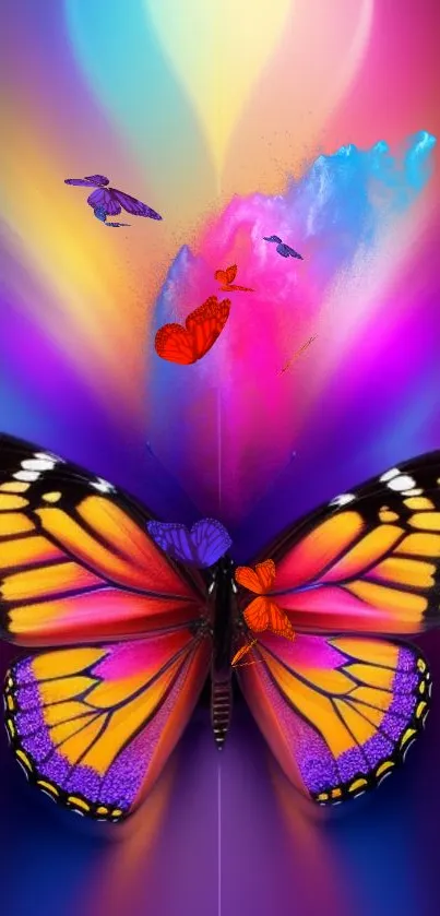 Colorful butterfly on an abstract vibrant background.