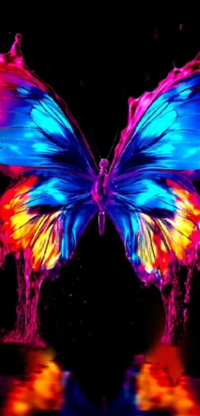 Vibrant butterfly artwork with electric colors on a black background.