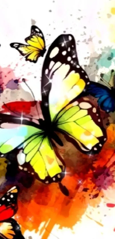 Colorful butterfly watercolor art on mobile wallpaper.