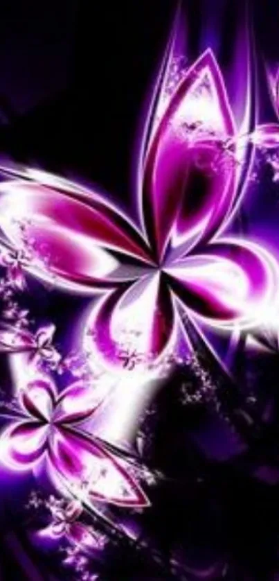 Purple and black butterfly wallpaper design with vibrant abstract art.