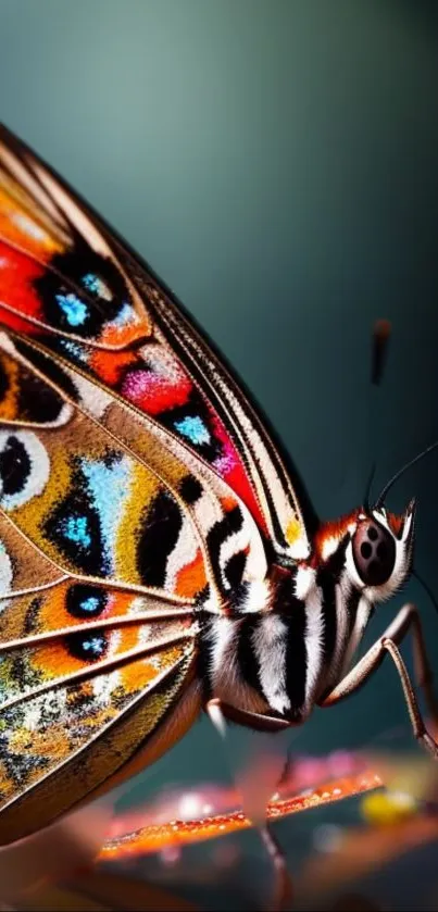 Vibrant butterfly on a colorful orange background.
