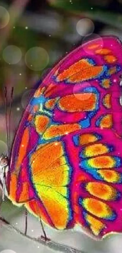 Vibrant butterfly with colorful wings in a natural setting.