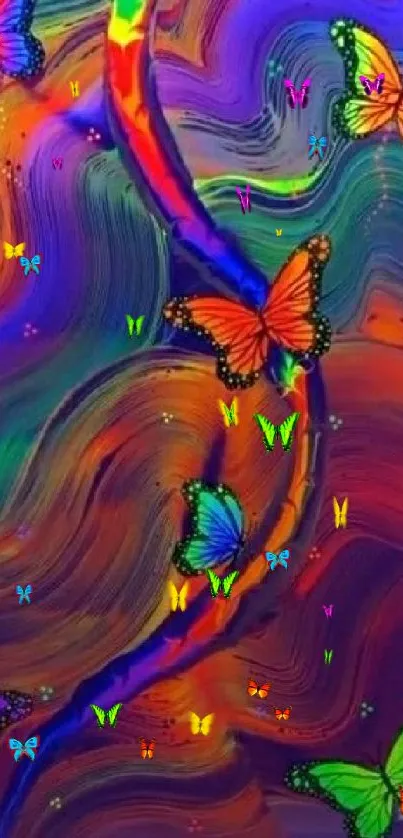 Colorful butterflies on a vibrant abstract background.