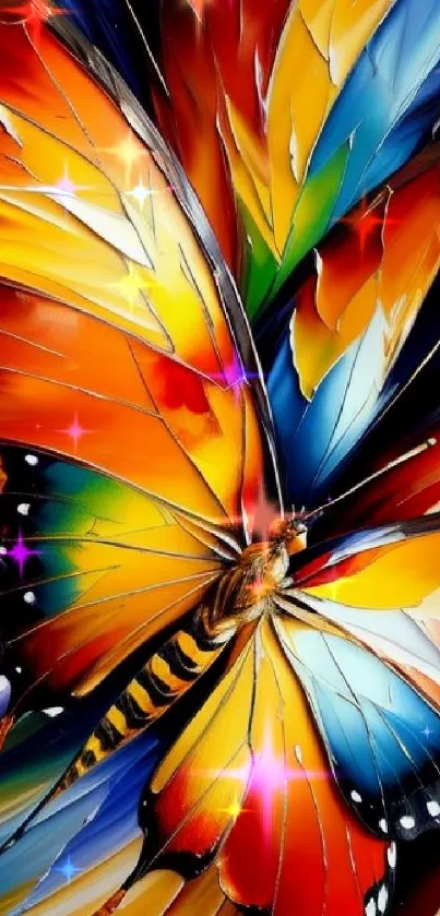 Vibrant butterfly with dynamic orange wings on phone wallpaper.