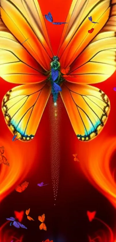 Fiery butterfly artwork with vibrant colors and intricate details.