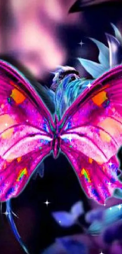 Vibrant butterfly artwork with colorful, abstract design on mobile wallpaper.