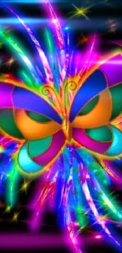 Vibrant butterfly in neon colors wallpaper.