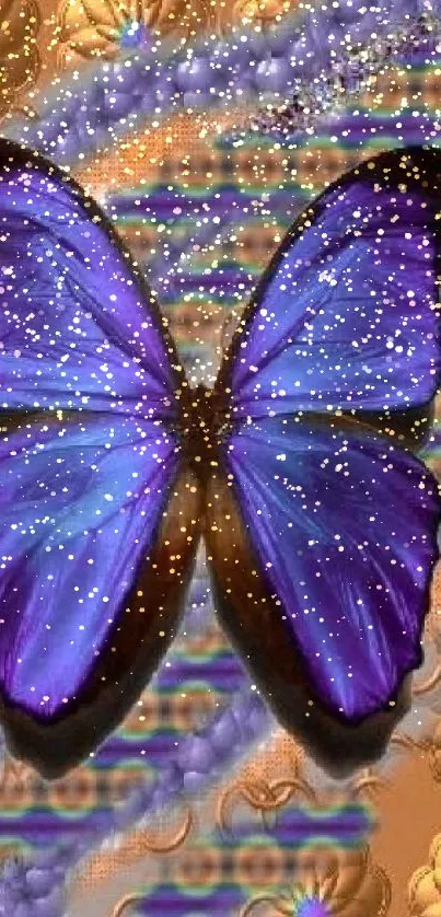 Purple butterfly on an artistic floral and abstract background.