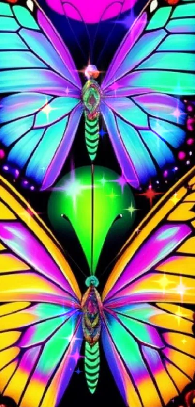 Colorful butterfly art wallpaper with vibrant hues.